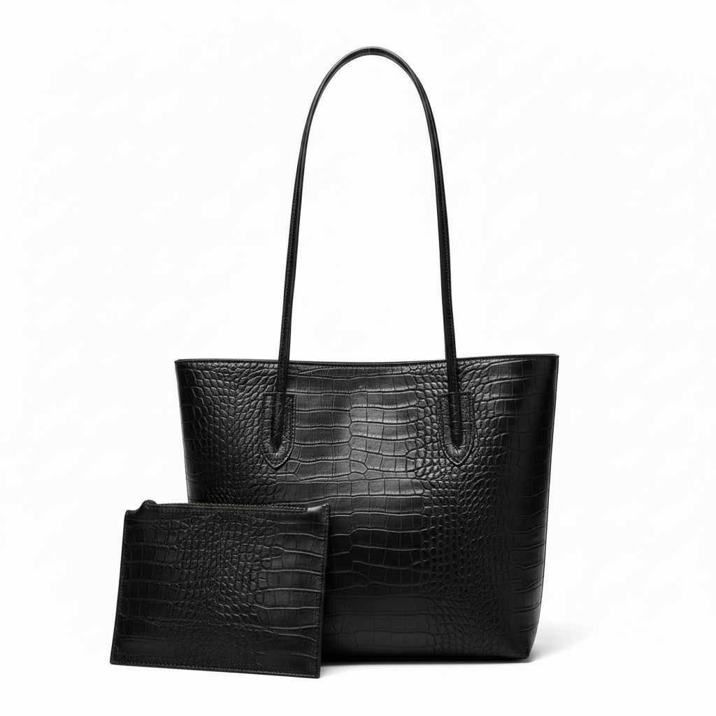 Black Crocodile Bag with Free pouch