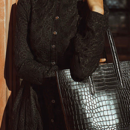 Black Crocodile Bag with Free pouch