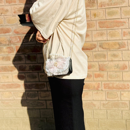 Pearl Handle Black Mini Crossbody Bag
