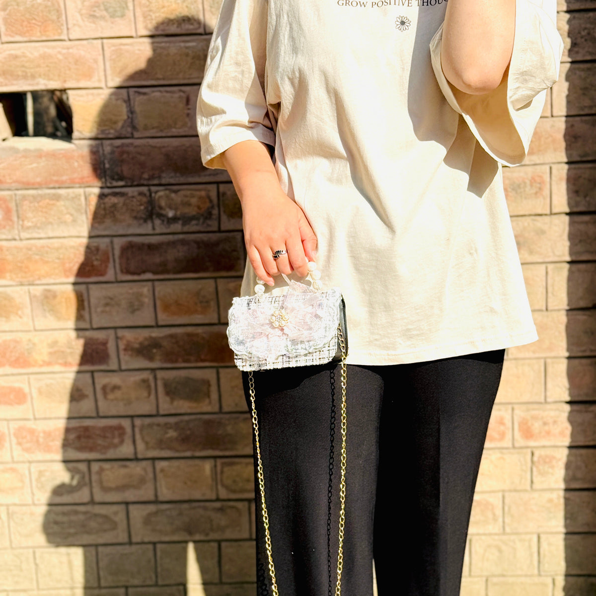 Pearl Handle Black Mini Crossbody Bag
